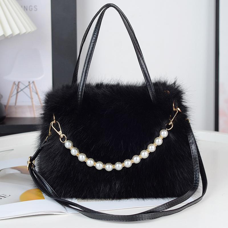 Nouveau Sacs à Main Mini Portables en Peluche Douce Hiver Mode Polyvalent Carré Petit Perle Sac Bandoulière Femme Texture Douce Sacs Messagers Dames