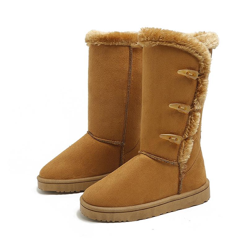 Winter Plus Velvet Snow Boots Female Thermal Non-Slip Cotton-Padded Shoes Female Horn Buckle