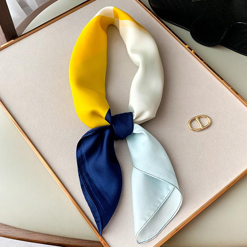Square Scarf for Women's New Printed Imitation Silk Clothing Decoration Spring and Autumn Scarf Literary and Versatile Small Scarf Headband Tie Pack