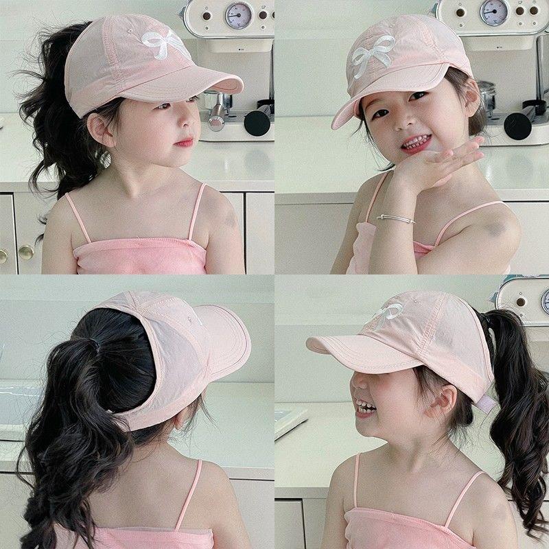 New Sweet Kids Ponytail Baseball Caps Candy Color Quick Drying Adjustable Visor Cap Summer UV Protection Hat Outdoor Travel Caps