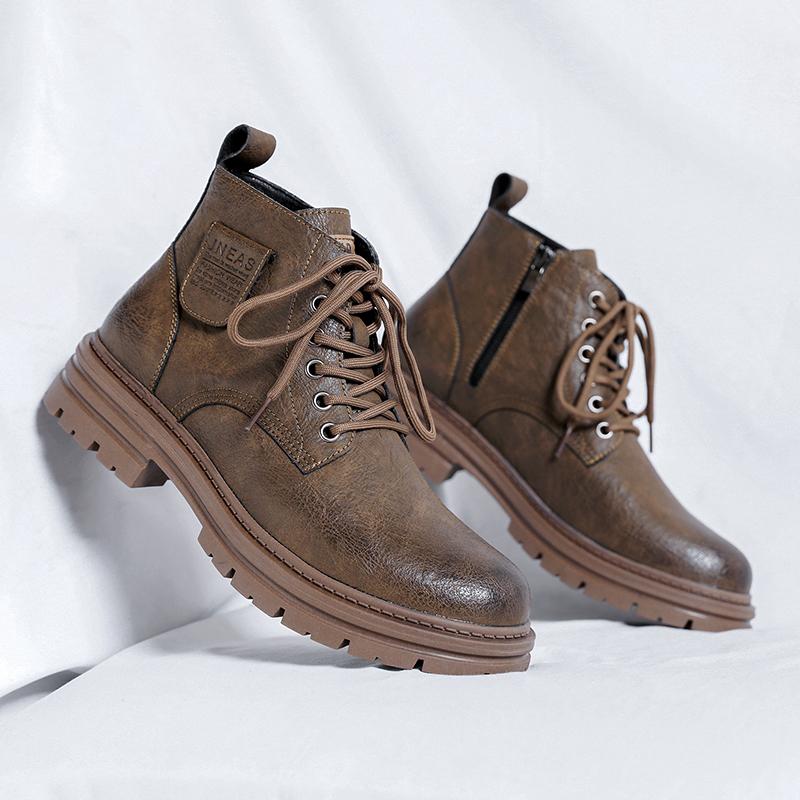 High Quality Men Ankel Boots Autumn Winter Men Boots English Style Thick Soled Mid Top Boot Fashion Retro Lace Up Platform Boots