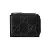 GG Embossed Black Perforated Leather Zip Around Wallet For Unisex Daily Use