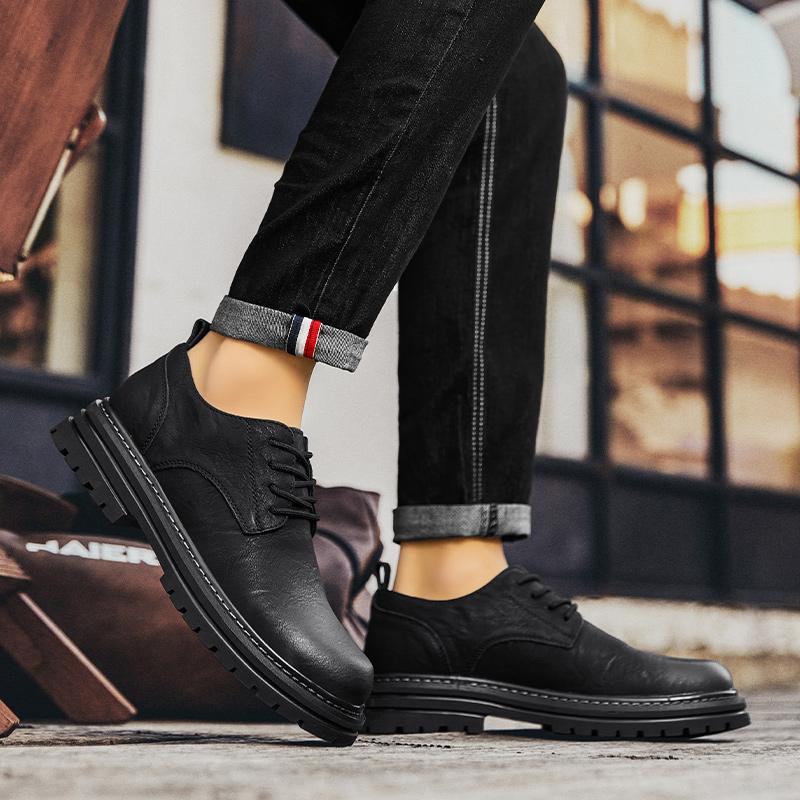 Fashion British Man Black Office Business Dress Leather Flats Man Split Leather Wedding Shoes 2024 Man Cow Leather Shoes Rubber Sole