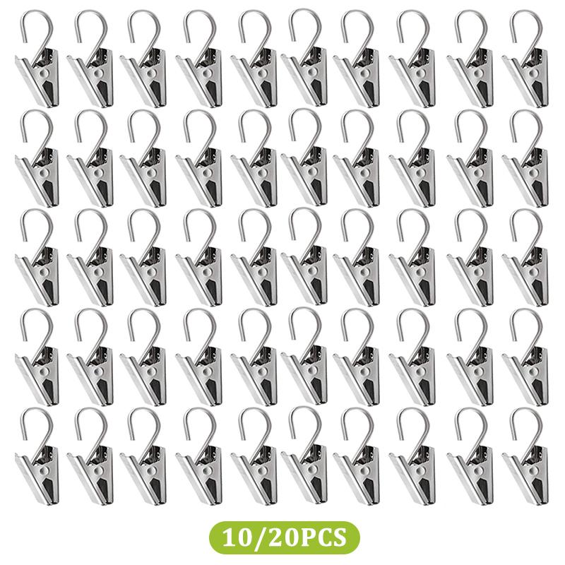 10/20Pcs Stainless Steel Curtain Clips With Hook Sturdy Durable Window Curtain Hook Clips Home Window Curtain Decor Accessories