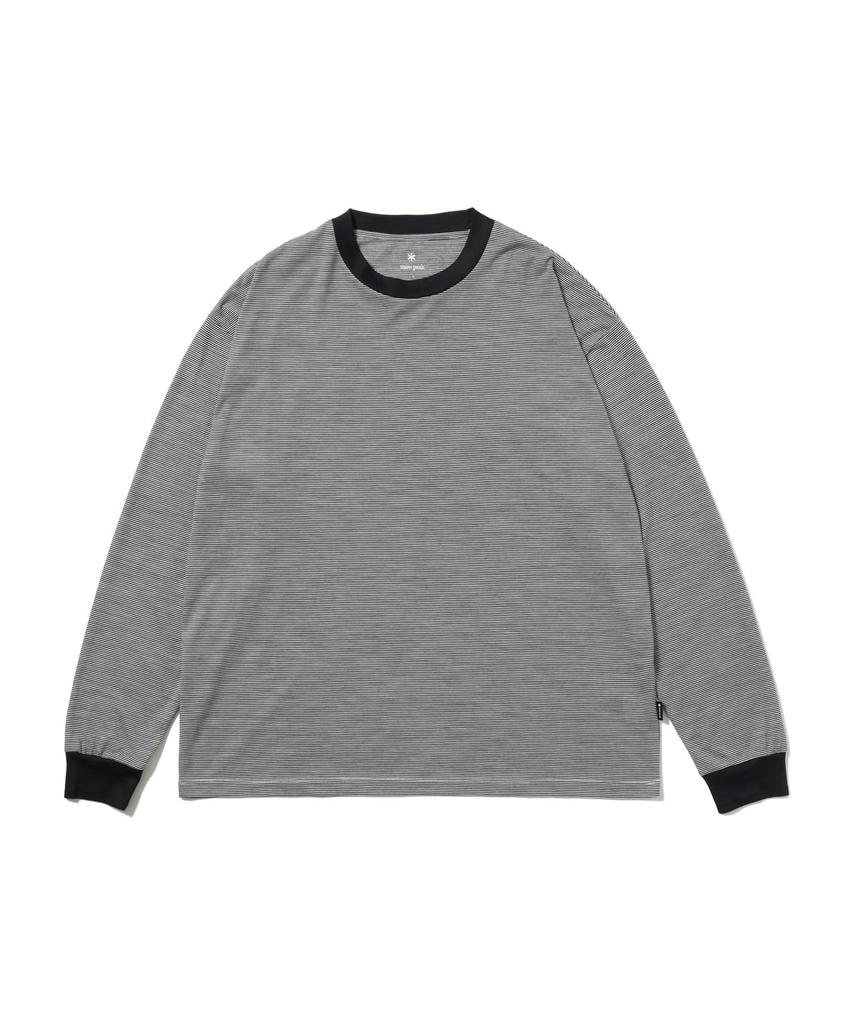 Snow Peak Summer Wool Stripe Long Sleeve T-Shirt CS-26SU006, Men's/Women's, BLACK, M