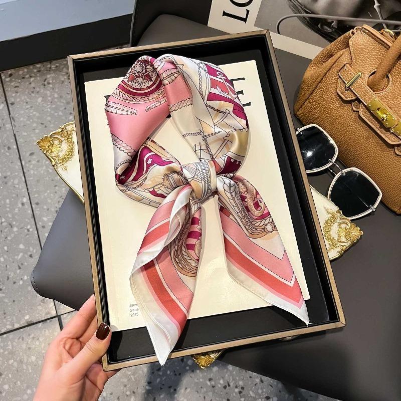 New Striped Silk Scarf Simulation Silk Small Square Scarf Simple Fashion Professional Scarf Silk Scarf Square Scarf High-end Matching