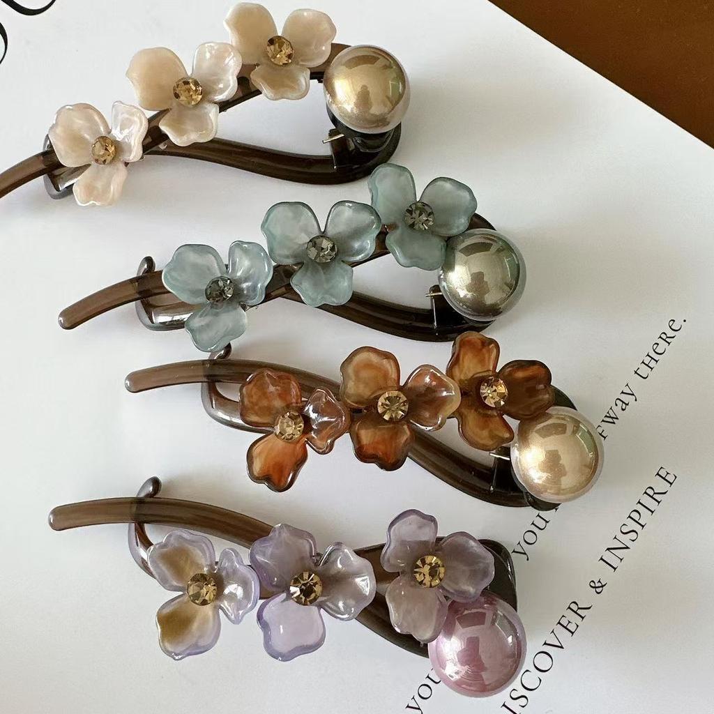 Elegant Flower Hairpin for Women Girl Simple Solid Plastic One Word Twist Clip Hairpin Shark Clip Headwear Hair Style Accessorie