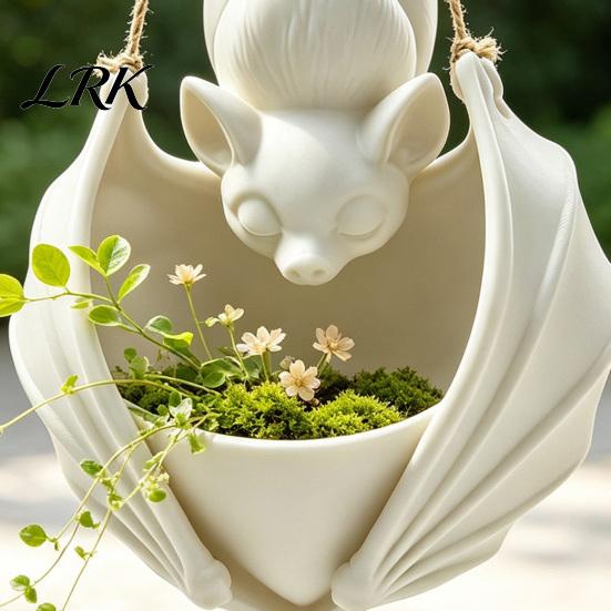 Halloween Theme Interior Embellishments Hanging Bat Plant Pot, Shaped Planter, 3D Printed Gothic Unique Pots for Indoor Plants Flower Holder