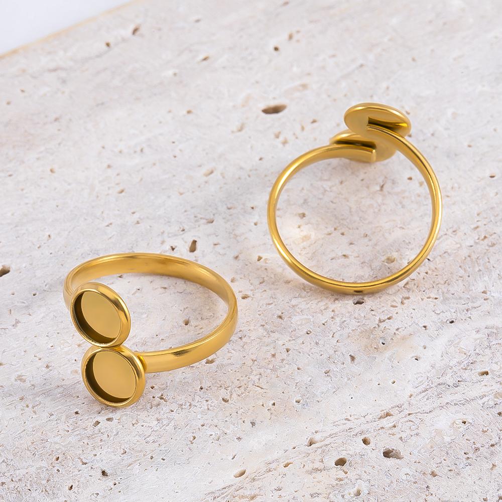 5pcs Stainless Steel Adjustable Double Bezel Rings Base Gold Plated Fit 6mm Cabochon Ring Setting Blanks Diy Jewelry Accessories