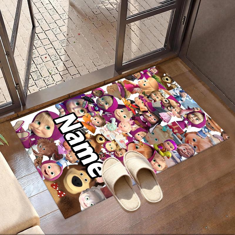 Custom Name Personalized Masha and The Bear Print Carpet, Versatile Home Decor Rug, for Playroom, Apartment, Balcony, Entryway, Hallway Gift