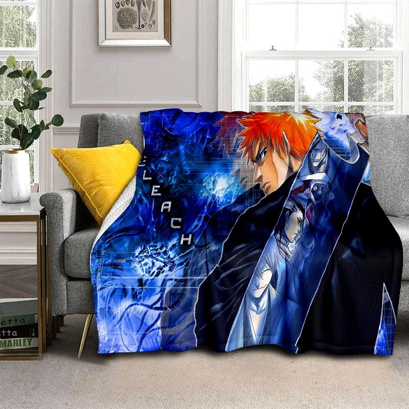 3D Bleach Kurosaki Ichigo Cartoon Anime Weiche Decke, Weiche Überwurfdecke für Zuhause Schlafzimmer Bett Sofa Reiseabdeckung Kindergeschenk