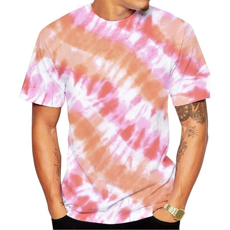 Men's Retro Dye 3D Printed T-shirt, Colorful Pattern T-shirt, Round Neck Harajuku Summer T-shirt, Oversized Short Sleeved T-shirt