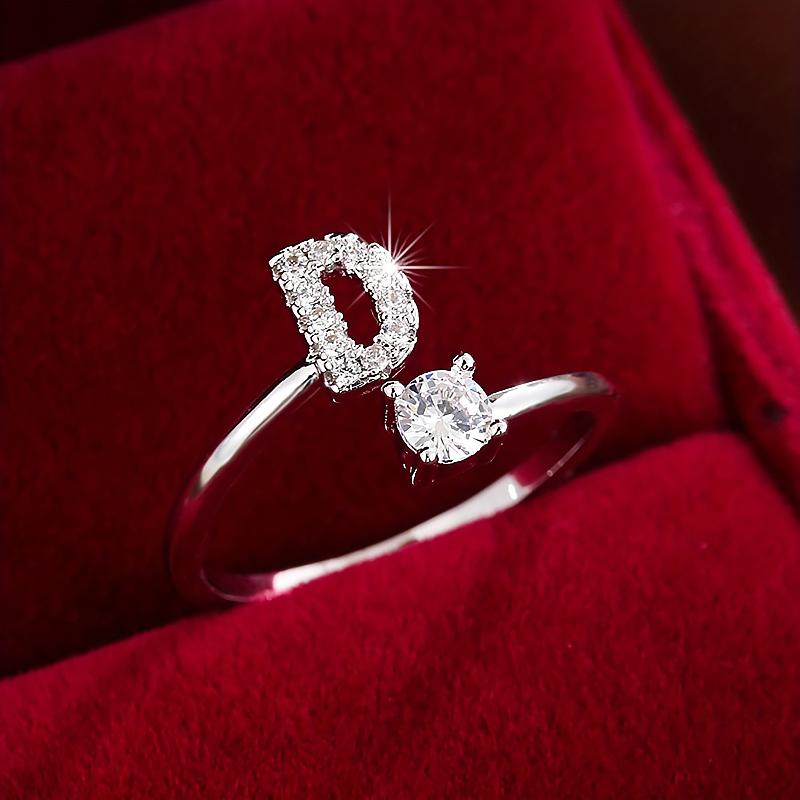 1PC Open Ring Shiny Jewelry Suitable for Stacking Accessories Cute Letter Theme Ideal Gift Free Combination Custom Rings Silver