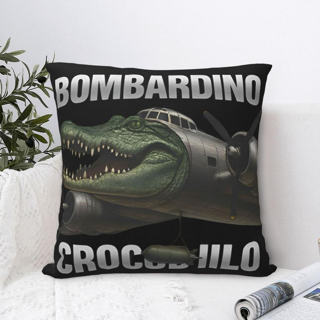 Bombardiro Crocodilo Brainrot Federa per Cuscino Musicale Poliestere Copricuscino Decorazione Federa per Cuscino Meme Italiano Casa con Cerniera