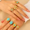 Stainless Steel Green Natural Stone Rings for Women Men Vintage Trend Punk Jewelry Gold Color Opening Ring Waterproof Gift New