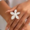 Elegante Anillo Ajustable de Flor Blanca Grande para Mujer Irregular Vintage Pétalos Abierto Grueso Anillo de Dedo Joyería Nupcial de Boda