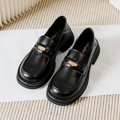 2024 Women Black British Style Leather Shoes 2024 Platform Shoes Spring Autumn Retro Loafers Thick Heel Soft Sole JK Single Shoe