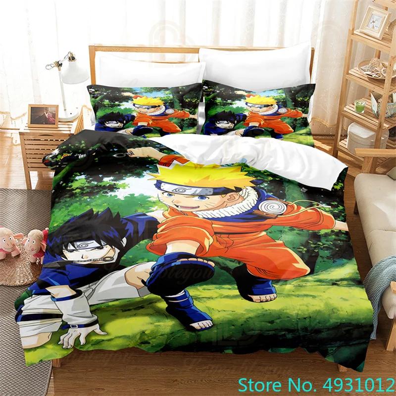 Barne Sengetøysett Uzumaki N-Naruto Uchiha Sasuke Dynetrekk Dyne Trekk Putevar Dobbel King Size Soverom Senge Trekk Dekorasjon