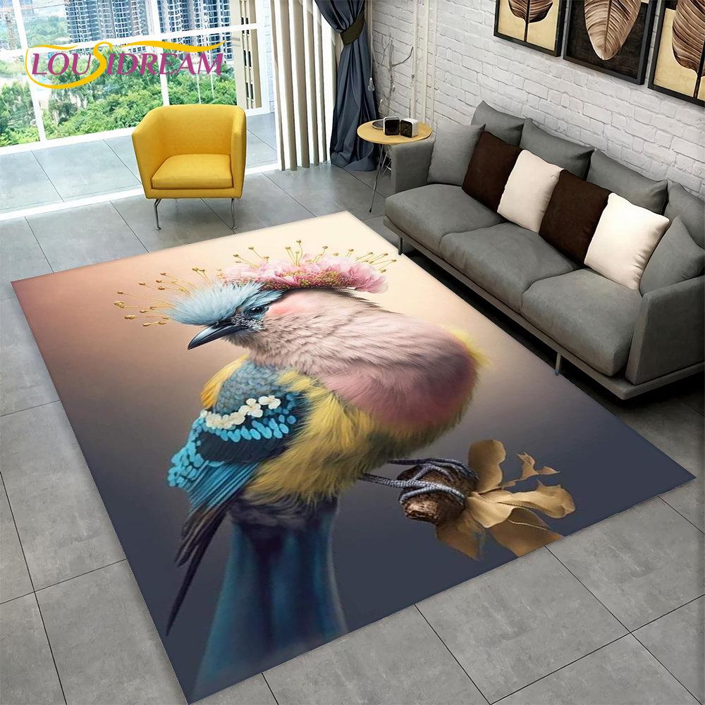 Exquisite Bird Flower Animal 3D Area Rug,Carpet Rug for Home Living Room Bedroom Sofa Doormat Kitchen Decor,Non-slip Floor Mat