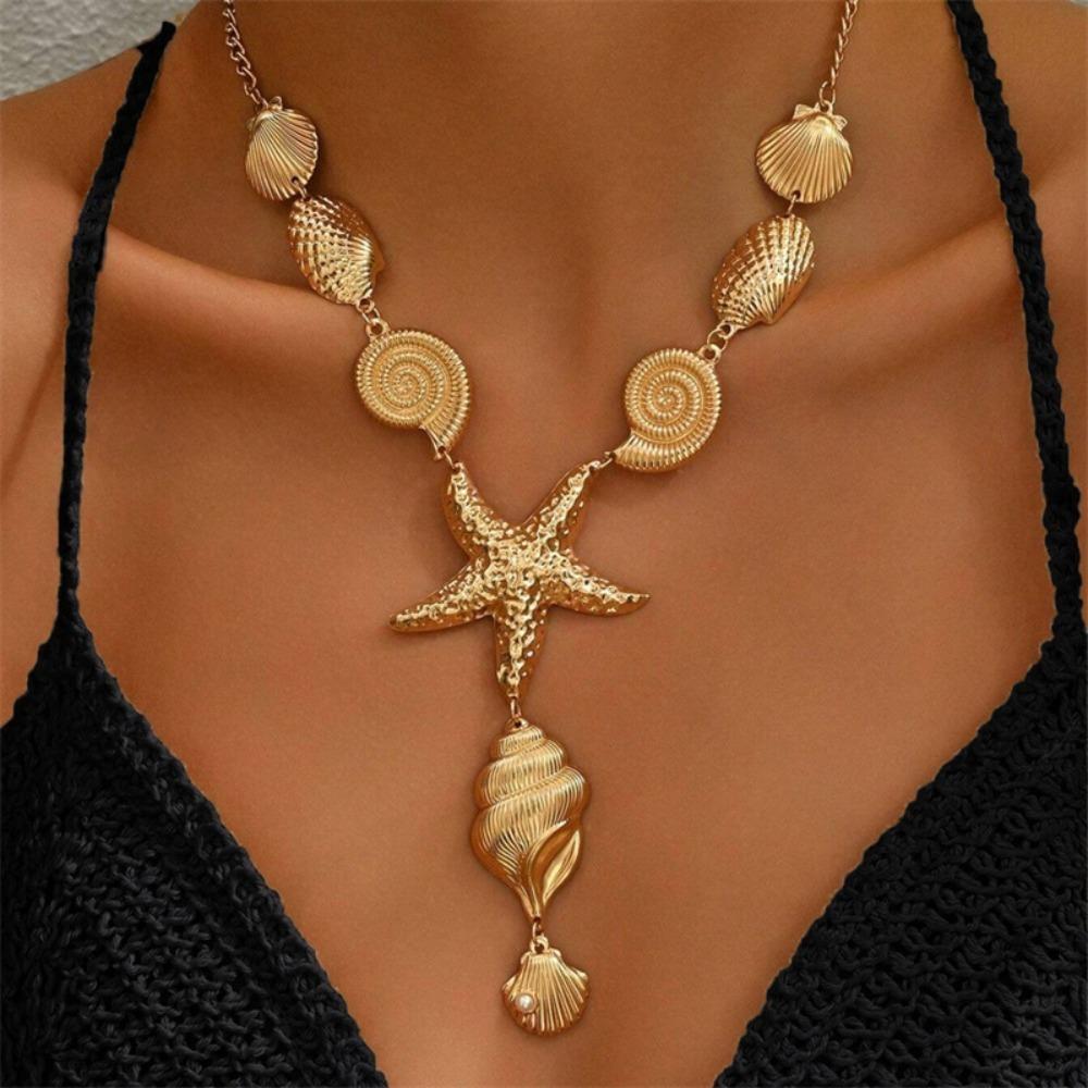 Imitation Pearl Vacation Style Neckchain Handmade Beach Shell Necklace Summer