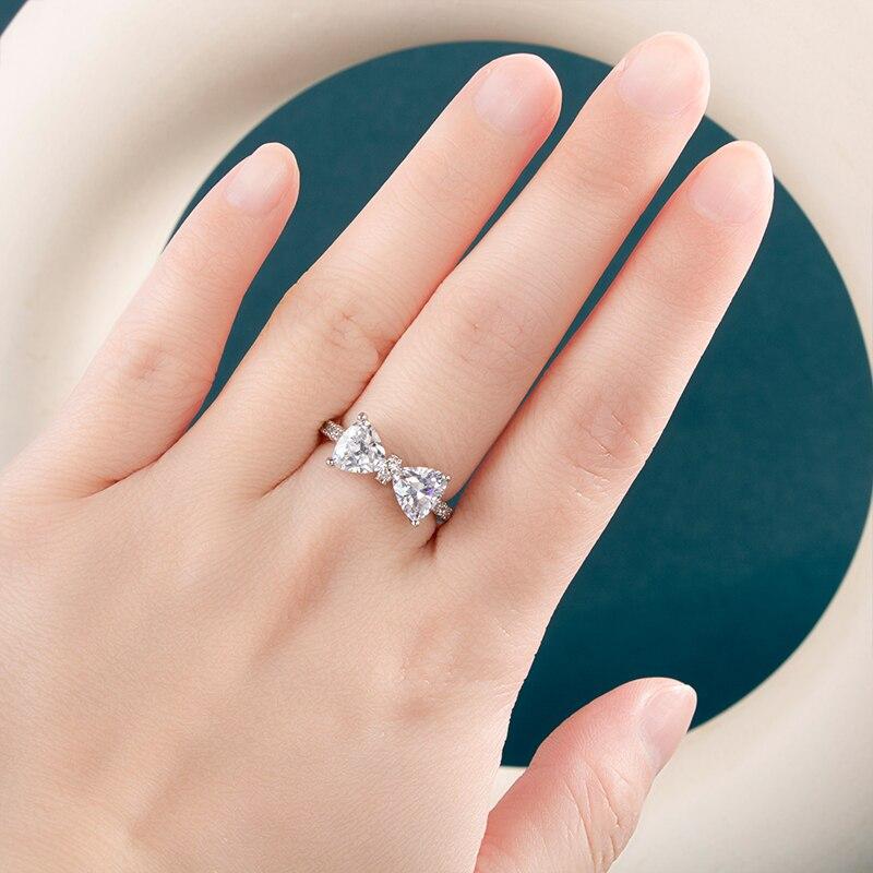 BELLA BOX Bagues de luxe argentées avec nœud pour femmes, pierres en zircone, cœur, cadeaux romantiques, accessoires élégants, bagues à porter au quotidien