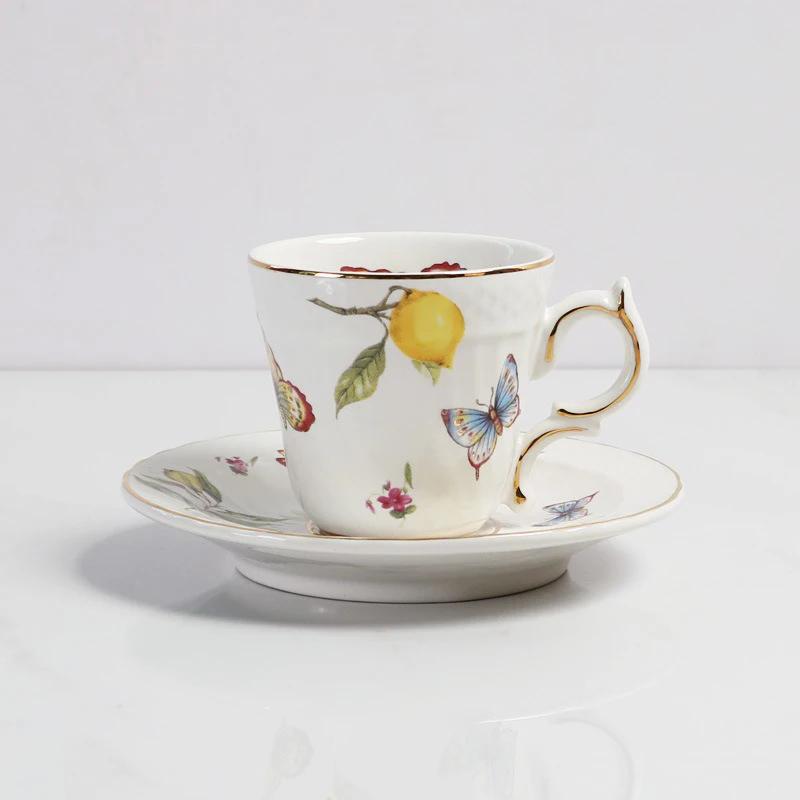Europeanc Style Ceramic Dining Plate Elegant Lemon Pattern Dinner Steak Plate Coffee Cup Set Western Cuisine Dessert Plate