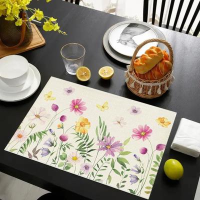 Floral Linen Placemat Tulip Spring Party Placemat Flowers Leaves Placemat Protects Table from Scratches Spills for Dining Table Home Farmhouse Decor
