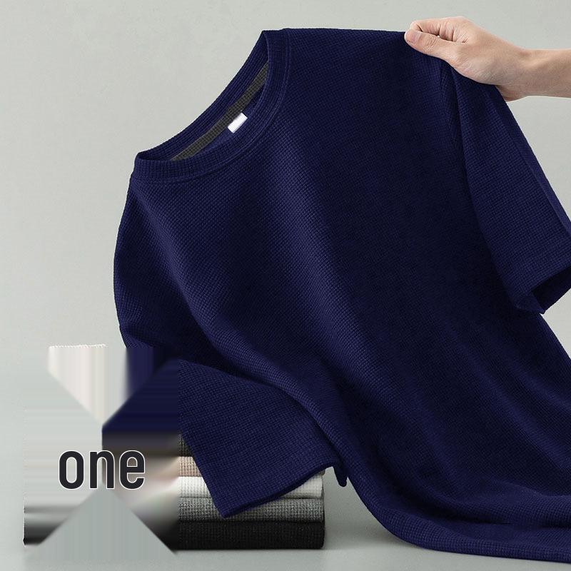 Trendy Waffle Knit Crew Neck Short Sleeve T-Shirt for Summer