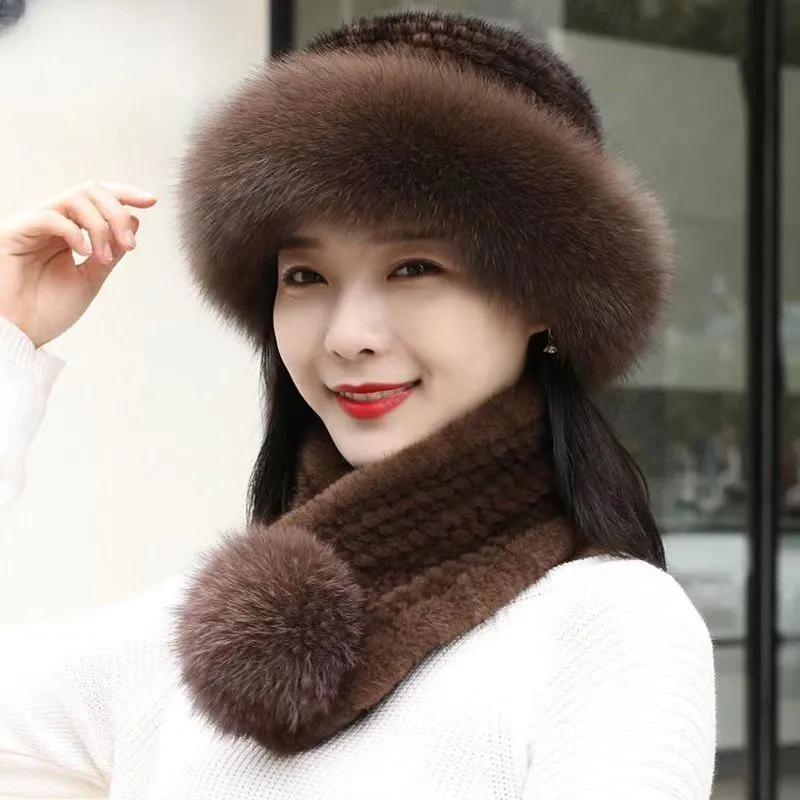 WTEMPO Soft Fuax Fur Thick Warm Scarf & Hat Sets Women's Solid Color Large Scarf + Hat Outdoor Windproof Cold-proof Accessories