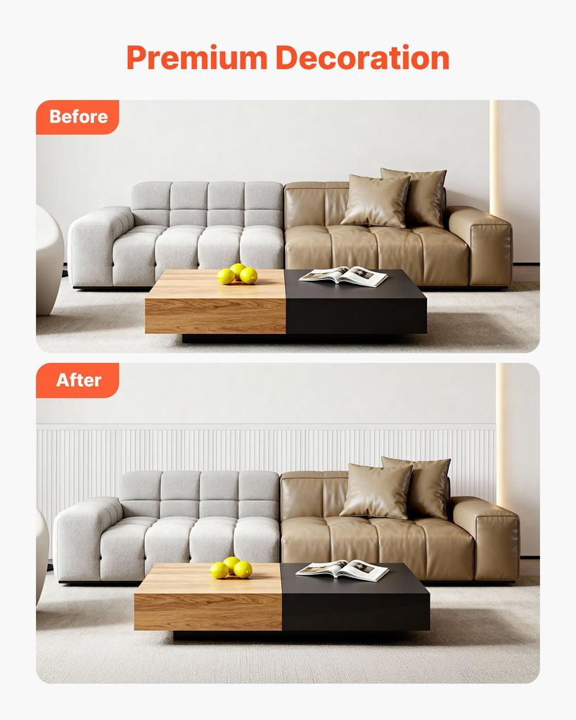 Wandleisten-Set, Wandverkleidungspaneele, Leichter, überstreichbarer Polystyrol, Einfach zu installieren, Breite und schmale Akzentwandleisten für die Innendekoration Wohnzimmer