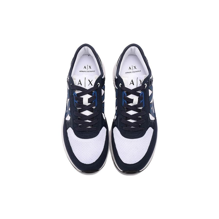 Armani Exchange Logo Decorated Thick Sole Mesh Lace-Up Casual Sneakers Low Top Lifestyle Shoes Men Sneakers White Navy-Blue XUX090XV276S563