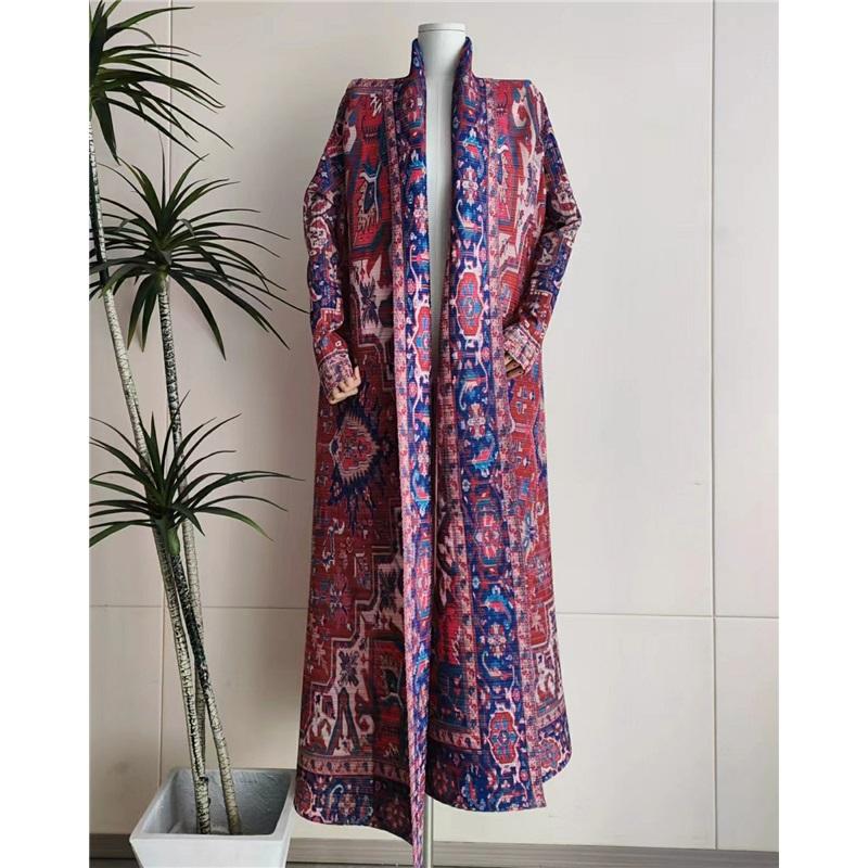 Long Gown Pleated Fall Models Versatile Trench Coat Coat Cape Print Women's Fashion