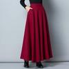 Women's Long Woolen Skirt Elegant High Waist Wool A Line Skirts Casual Warm Pocket Maxi Skirts