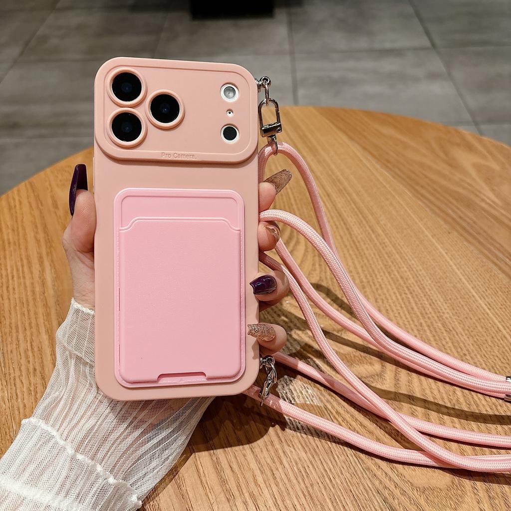 Luksuslik ristkorpusel kantav kaelapael kaardihoidjaga pehme ümbris iPhone 17 16 15 14 Plus 13 12 Pro Max Mini 17promax 17pro jaoks Rahakott Kate