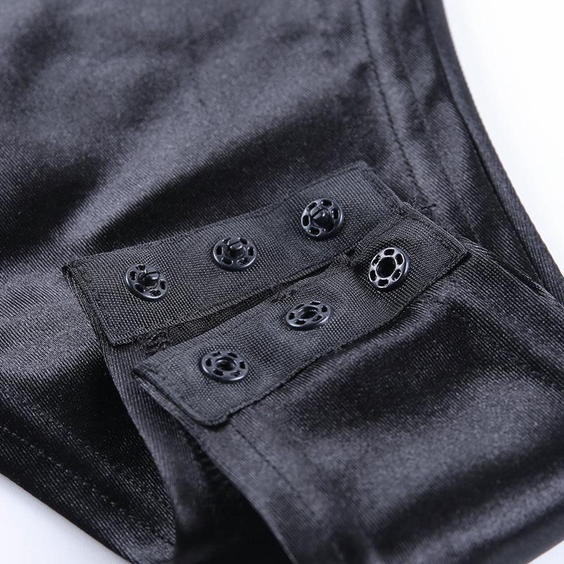 One Piece Jumpsuit Women Bodysuit Gothic Black Slim High Neck Back Zip Bodysuit Women's Black Long Sleeve T-Shirt