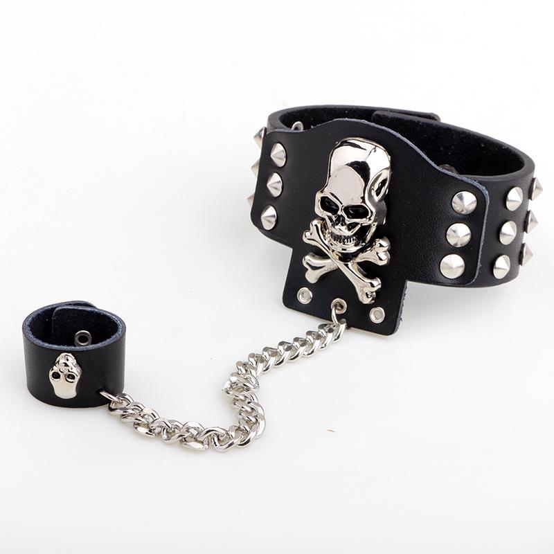 Versatile and Fashionable Zinc Alloy Skull Head Trendy Accessory-punk Cuff Bracelet Pendant Ring Electroplated Unisex