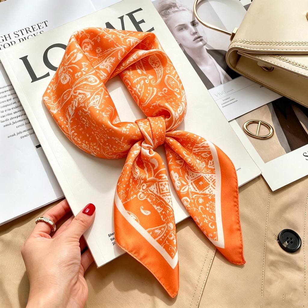 New Retro Plaid Imitation Silk Small Silk Scarf Women's High-end Professional Scarf Shirt Decorative Headband Tied Bag Silk Scarf