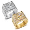 Luxuriöser Iced Out Hip Hop Ring für Herren Vergoldeter Titanstahl AAA CZ Bling Schmuck