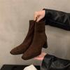 Vintage Women Ankle Boots 2026 Fashion Square Toe Thick High Shoes Autumn Winter New Ladies Elegant Stretch Slim Short Booties