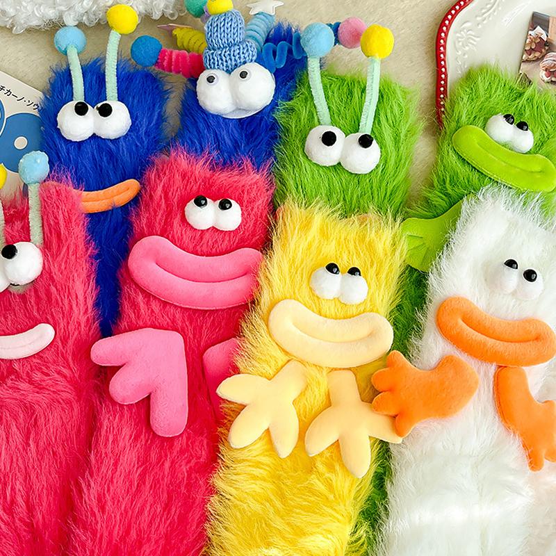 Vinter Stort Munmonster Design Varma Godisfärger Roliga Loungesockor Plysch One Size Bekväma Luddiga Strumpor Gåva Flerfärgade