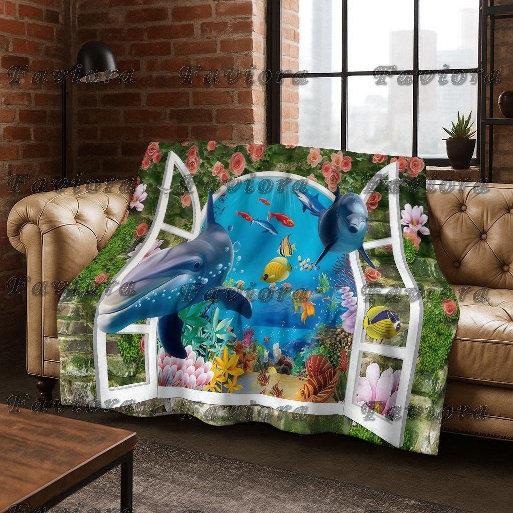 26 Style 3D Illusion Sea Underwater World Dolphin Flannel Blanket,Cozy Soft Throw Blanket for Home Bedroom Bed Sofa Cover Gift