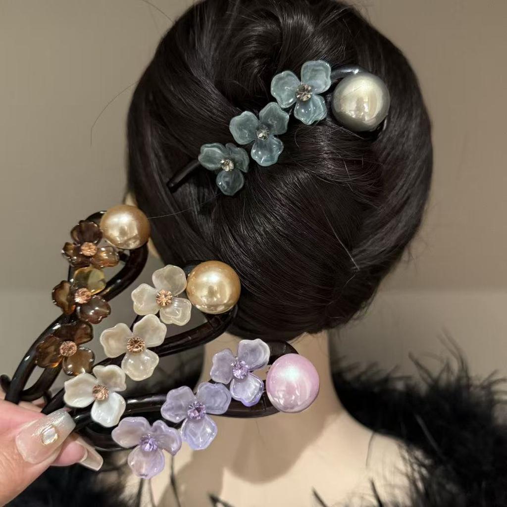 Elegant Flower Hairpin for Women Girl Simple Solid Plastic One Word Twist Clip Hairpin Shark Clip Headwear Hair Style Accessorie
