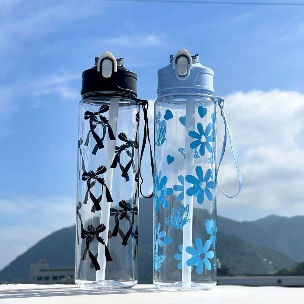 Floral Bow Print Water Bottle PC Water Cup High Quality Straw Cup  Outdoor Sports