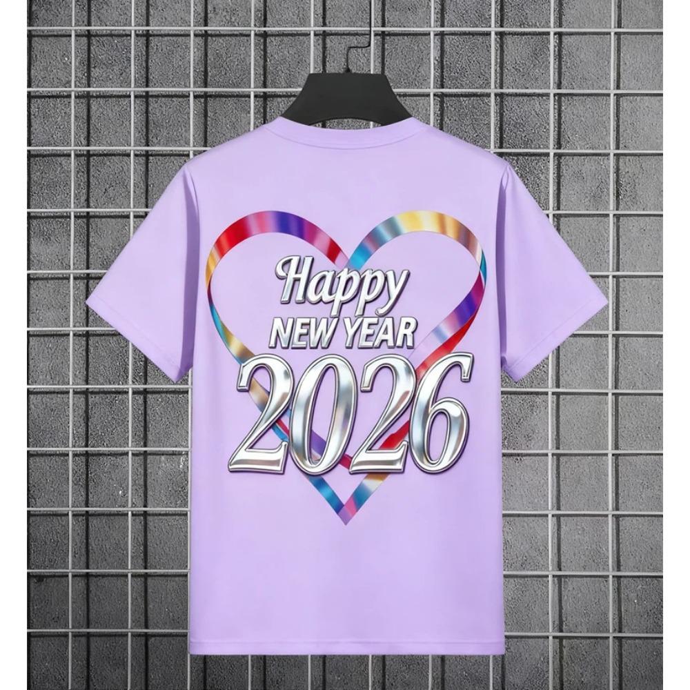T-Shirt mit Neujahrsmotiv 2026 – Modisches Design für Damen und Herren – Lässiges Kurzarm-T-Shirt mit Rundhalsausschnitt und Aufdruck „Frohes Neues Jahr 2026“