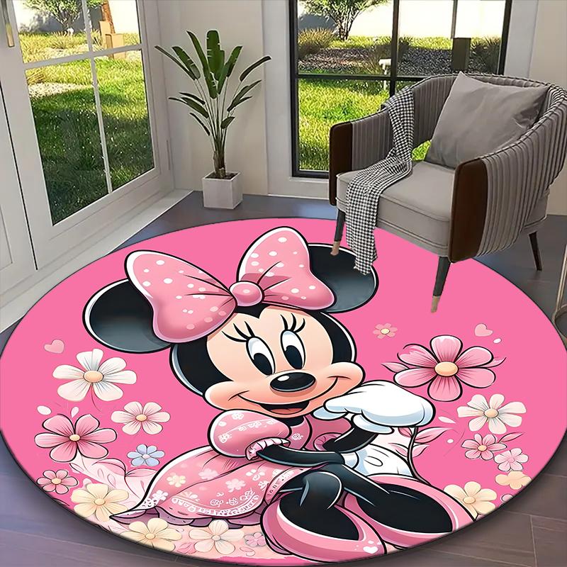 1pc Round Rug Appropriate for Office, Minnie Mouse Pastel Pink Floral Carpet, Versatile Printed Chair Rug, Durable Home Sofa Carpet