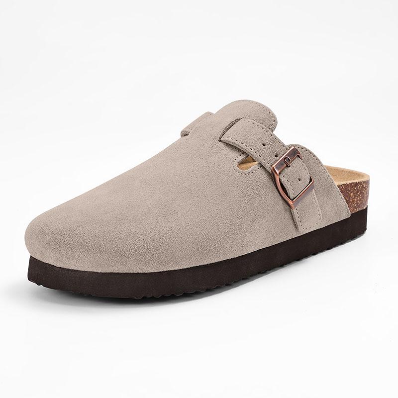 Fashion Smile Genuine Suede Clogs For Women Men Soft Cork Footbed Leather Mules Comfort Potato Shoes With Arch Support Beach Slippers