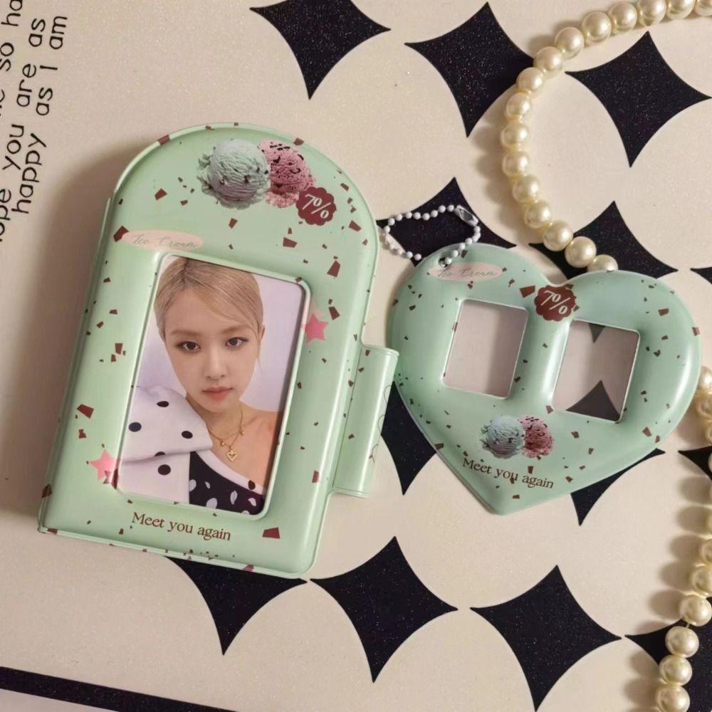 Creative Love Heart Photocard Holder 1 inch 2 Slots Card Holder with Keychain Cute Bag Pendant for Girls