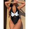 Einteiliger Badeanzug Damen Push Up Schleife Strand Badeanzüge Schwimmanzüge Strandbekleidung V-Ausschnitt Bademode Badeanzug Weiblich