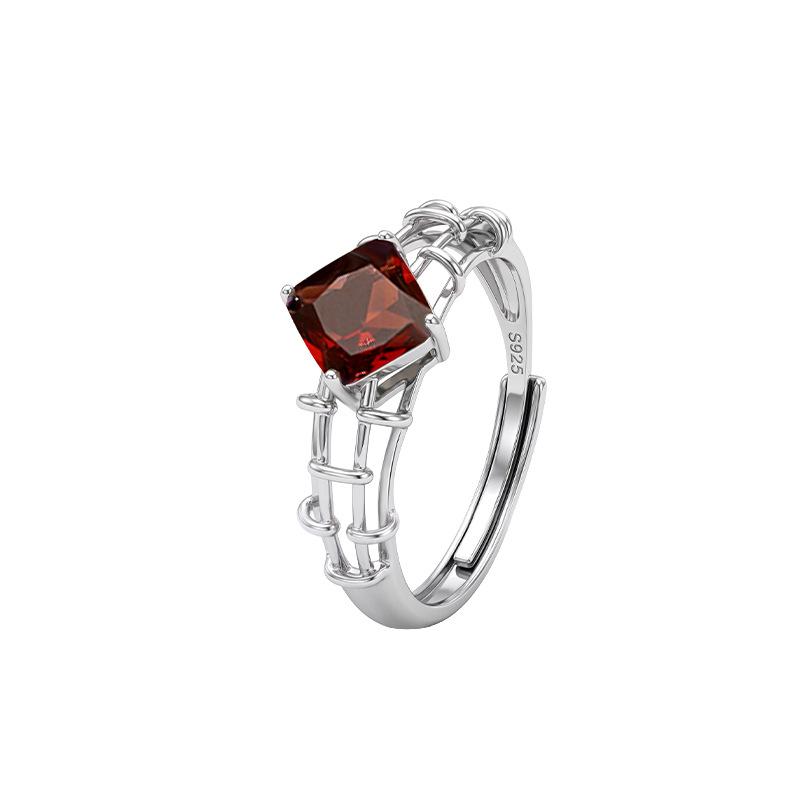 Anillo de plata de ley S925 amatista diseño de cadena de nicho para mujer incrustado granate topacio joyería de lujo ligero de alta gama