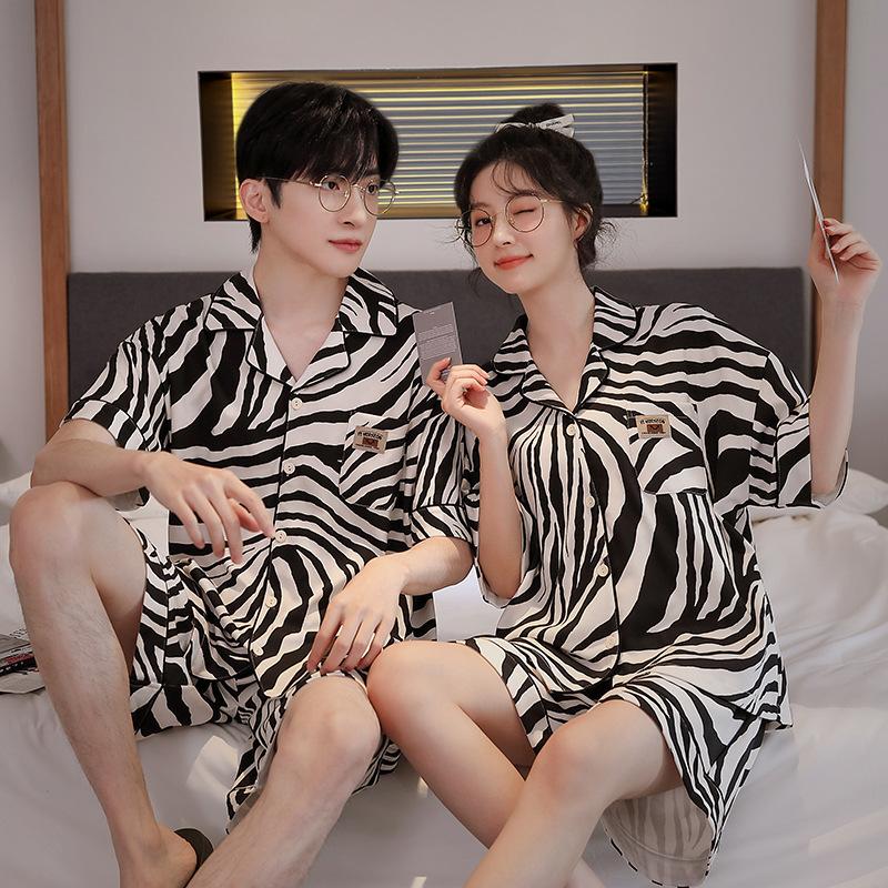 Couple Pajamas Summer Cardigan Short-sleeved Shorts Two-piece Set Girls Cartoon Casual Can Wear Loungewear Men